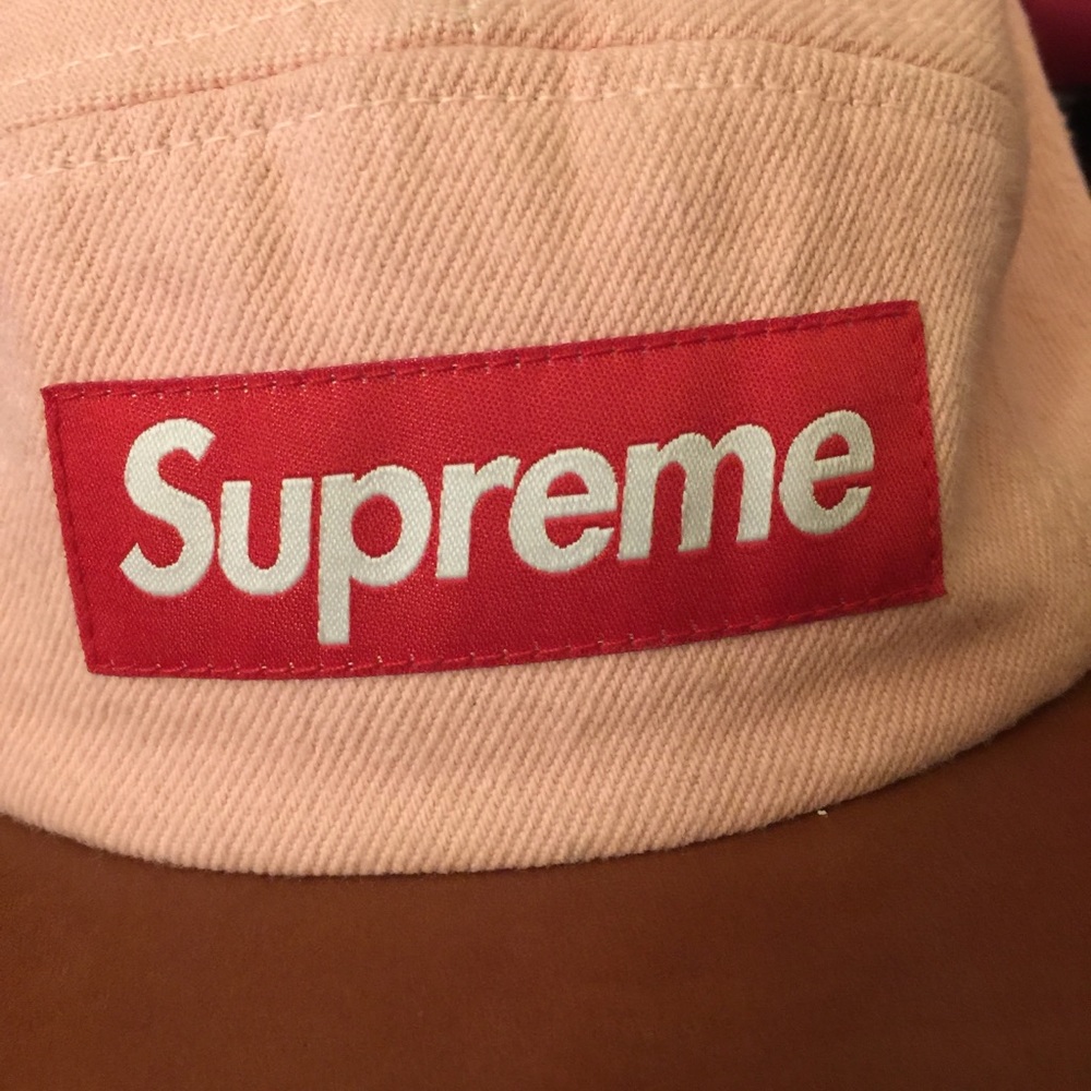 Pink supreme leather camp hat 100% authentic 🌸